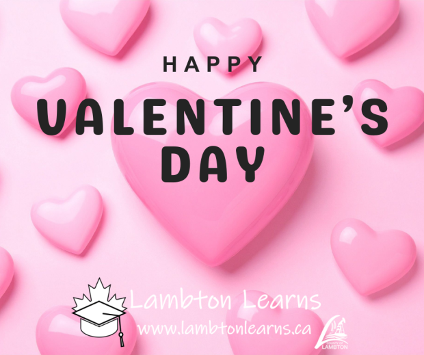 Pink hears surrounding the words, Happy Valentines Day