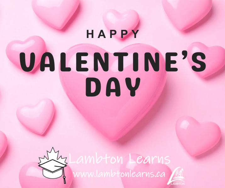 Pink hears surrounding the words, Happy Valentines Day